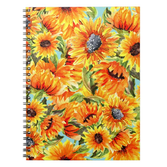 Sunflowers Watercolor: Seamless Illustration Notebook (Front)