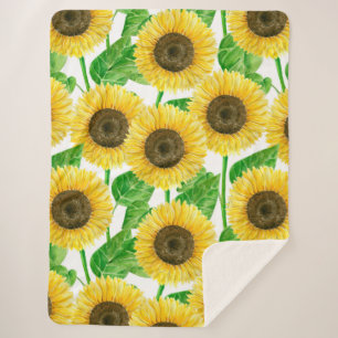 Sunflowers watercolor sherpa blanket