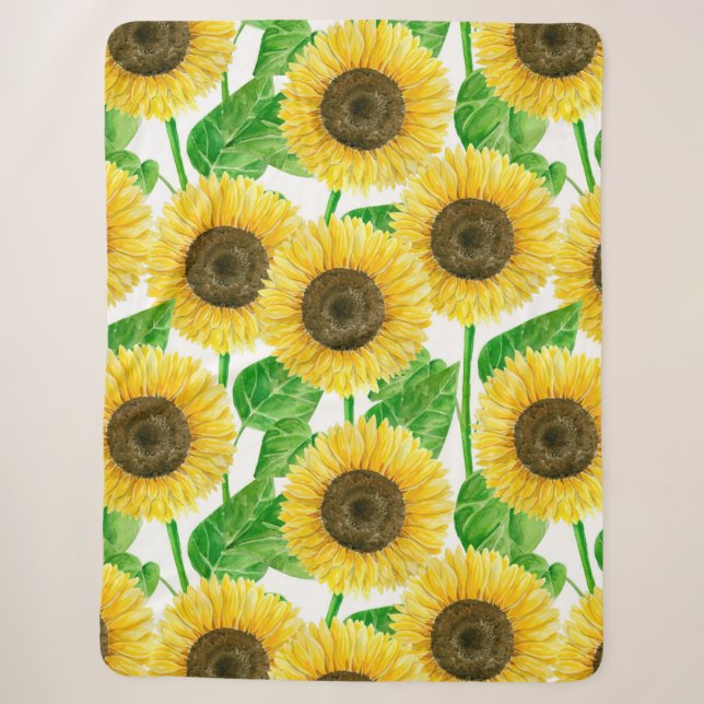 Sunflowers watercolor sherpa blanket (Front)