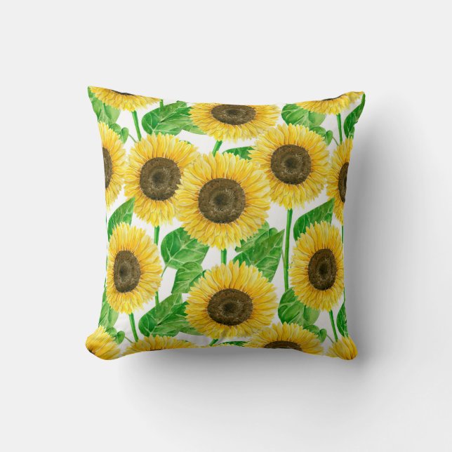 Sunflowers watercolor throw pillow (Front)