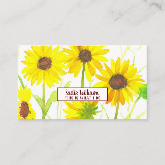 Sunflowers Watercolor Wildflower Yellow Business Card (Front)