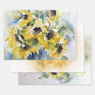 Sunflowers Watercolor Wrapping Paper Sheets