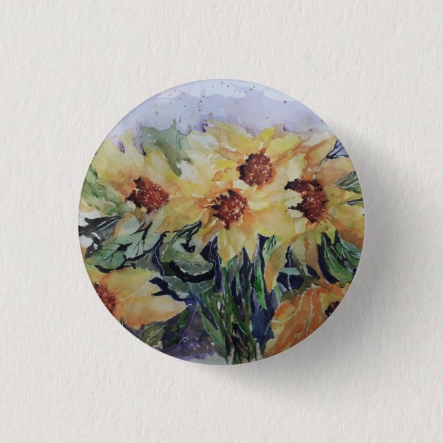 Sunflowers watercolour 1 inch round button (Front)