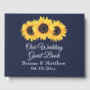 Sunflowers Wedding Guest Book on Blue Country