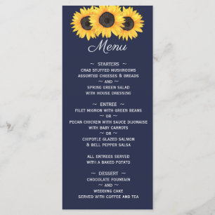 Sunflowers Wedding Menu on Blue Floral