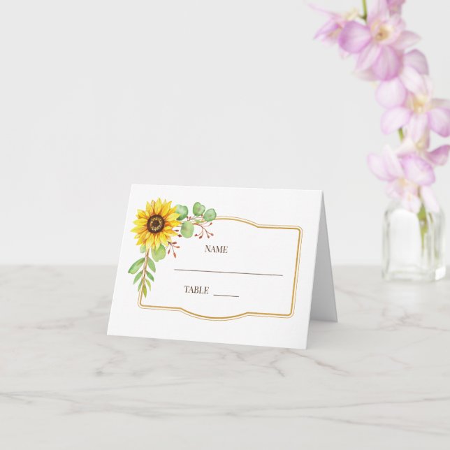 Sunflowers wedding place cards (Orchid)