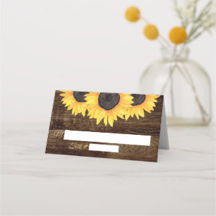 Sunflowers Wedding Place Cards Rustic Wood