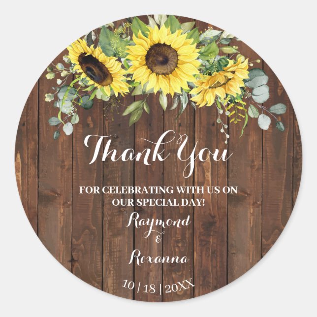 Sunflowers Wedding Thank You for Coming Favour Classic Round Sticker (Front)