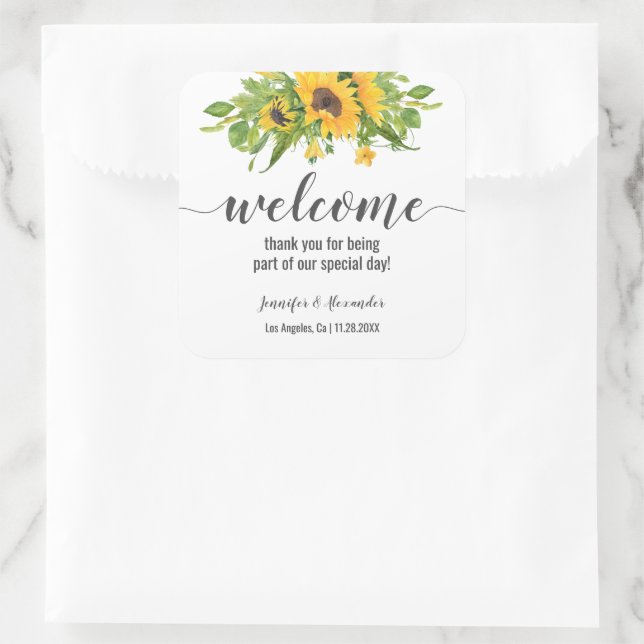 Sunflowers Welcome Square Sticker (Bag)
