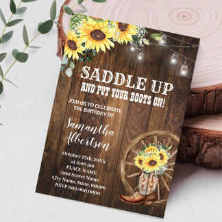 Sunflowers Western Birthday Country Boots Invitation
