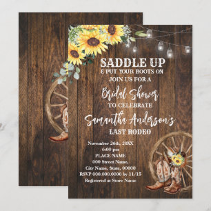 Sunflowers Western Cowgirl Saddle Up Bridal Shower Invitation