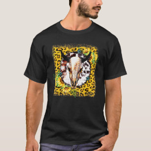 Sunflowers Western Turquoise Leopard Cow Bull Skul T-Shirt