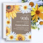 Sunflowers White Daisies Burlap 90th Birthday Invitation<br><div class="desc">Rustic yellow and brown sunflowers and white daisies with beautiful green leaves on burlap-styled 90th birthday party invitation for women.  Perfect for summer or fall celebrations.  Contact us for help with customization or to request matching products.</div>