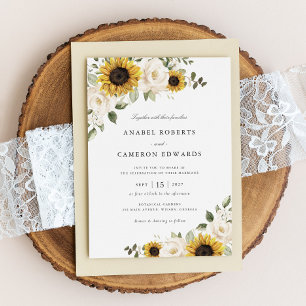 Sunflowers White Flowers Greenery Elegant Wedding Invitation