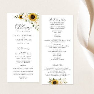 Sunflowers White Flowers Greenery Rustic Wedding Program