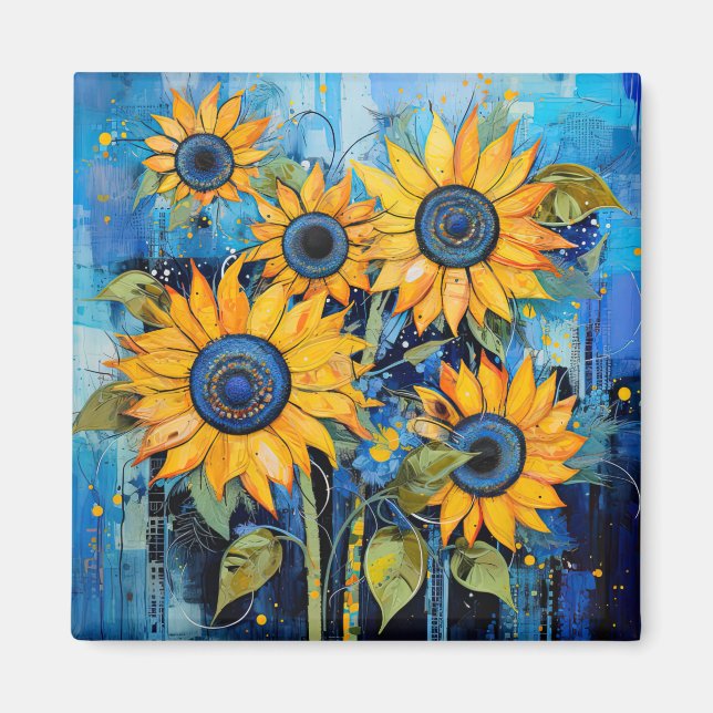 Sunflowers Wildflowers Flower Illustration Magnet (Front)