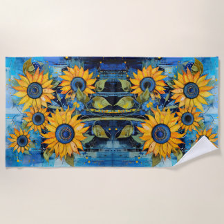 Sunflowers Wildflowers Flower Mixed Media Design Beach Towel