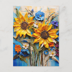Sunflowers Wildflowers Flower Mixed Media Design Postcard