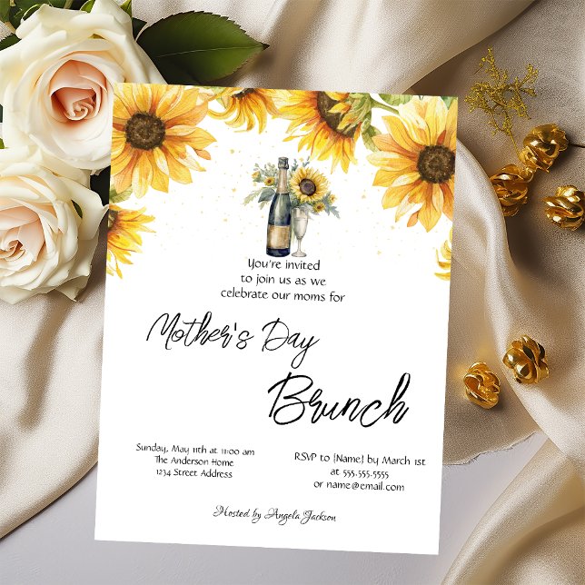 Sunflowers Wine Bottle Glass Mother's Day Brunch Invitation (Creator Uploaded)