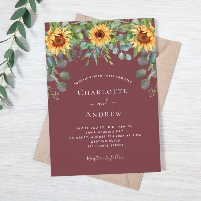 Sunflowers wine red eucalyptus invitation (Creator Uploaded)