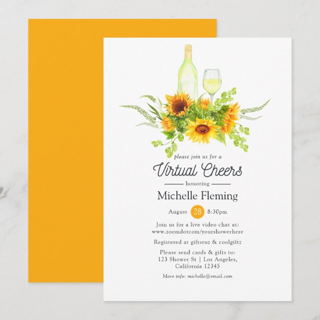 Sunflowers Wine Tasting Virtual Bridal Shower Invitation (Front/Back)