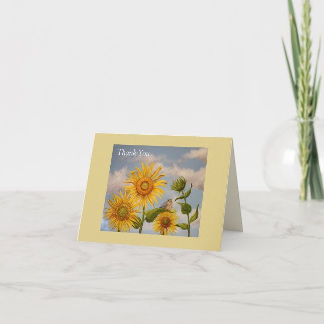 sunflowers with baby bluebird thank you notecard (Front)