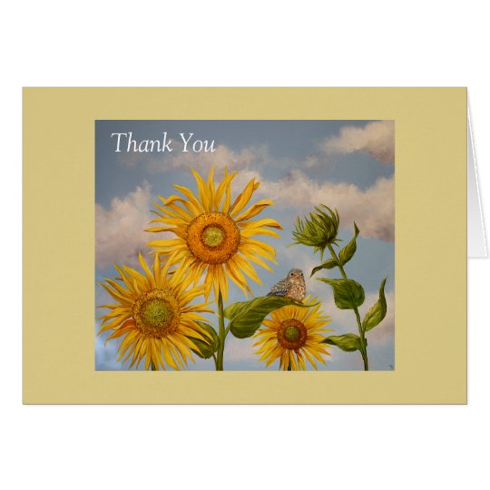 sunflowers with baby bluebird thank you notecard