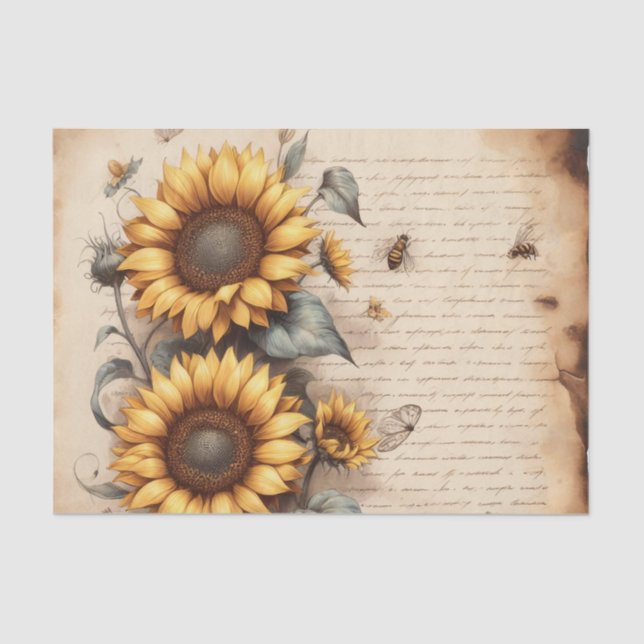 Sunflowers with Bees and Butterflies  Tissue Paper (Front)