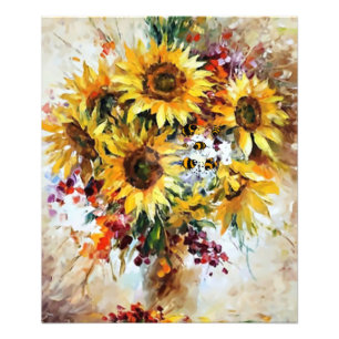 sunflowers with bees photo print