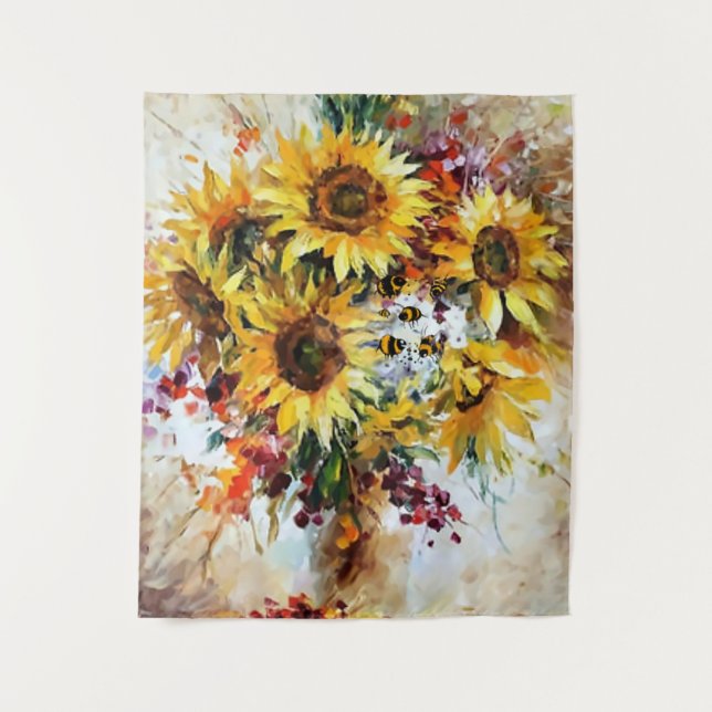 sunflowers with bees    tapestry (Front)