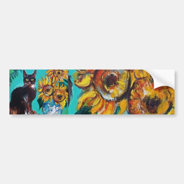 SUNFLOWERS WITH CAT BUMPER STICKER (Front)