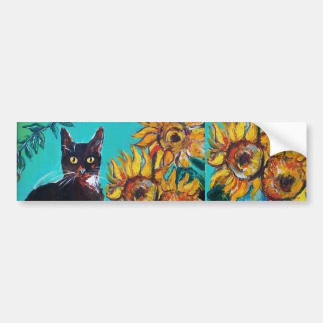 SUNFLOWERS WITH CAT -detail Bumper Sticker (Front)