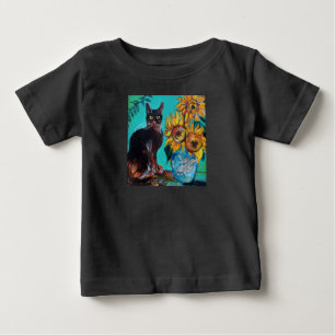 SUNFLOWERS WITH CAT IN BLUE TURQUOISE BABY T-Shirt