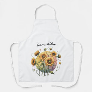 Sunflowers with Customizable Name Apron