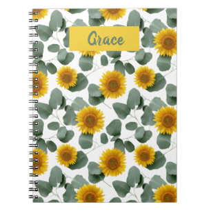 Sunflowers with Eucalyptus Leaves Pattern Custom Notebook