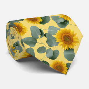 Sunflowers with Eucalyptus Leaves Pattern Tie
