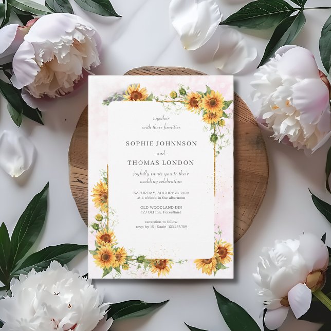 Sunflowers with gold frame wedding invitation (Creator Uploaded)