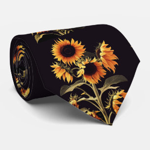 SUNFLOWERS WITH GREEN LEAVES IN BLACK TIE