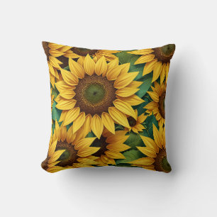 Sunflowers with leaves  throw pillow