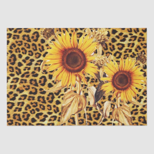 SUNFLOWERS WITH LEOPARD FUR BOW SUMMER PARTY  TISSUE PAPER (Front)