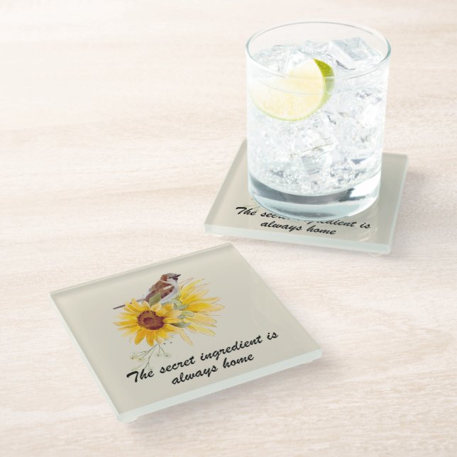 Sunflowers With Secret Ingredient Quote Coaster (Angled)