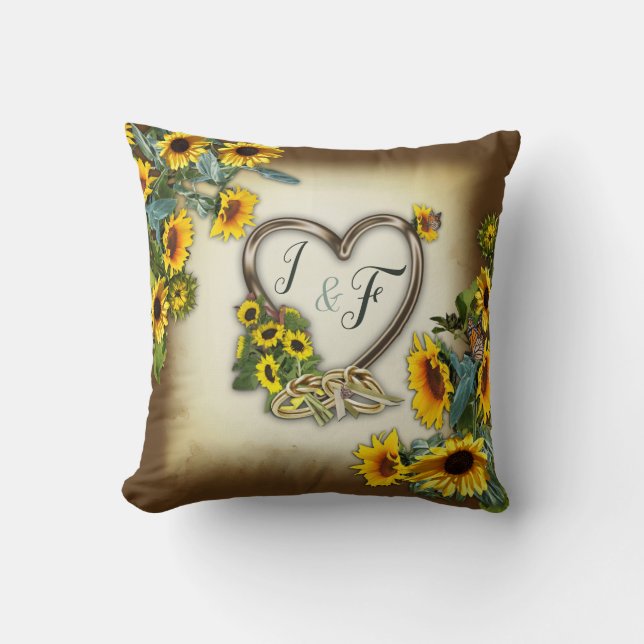 Sunflowers with the True Lovers Handfasting Gift Throw Pillow (Front)