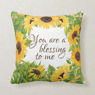 Sunflowers with You are a Blessing Quote Throw Pillow