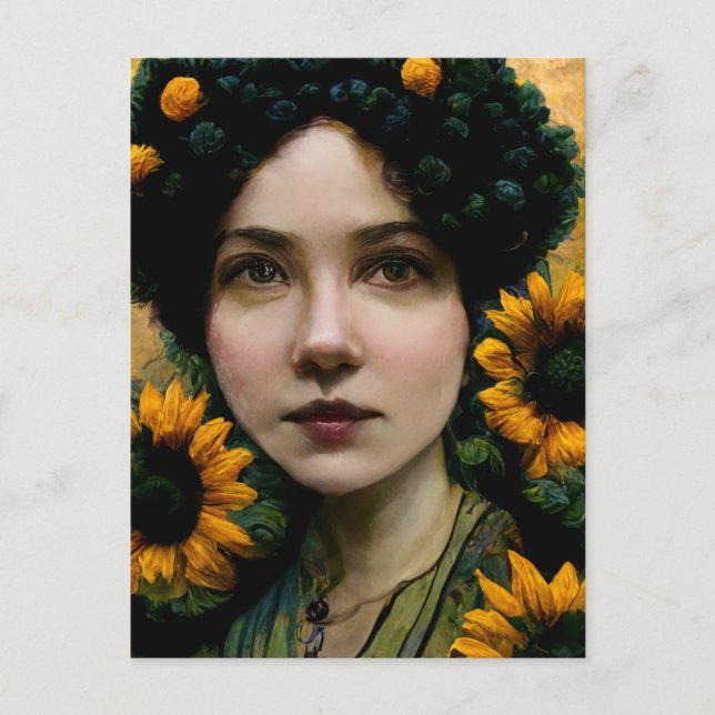 Sunflowers Woman Postcard (Front)