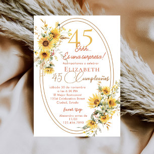 Sunflowers Women Spanish Surprise 45th Birthday Invitation
