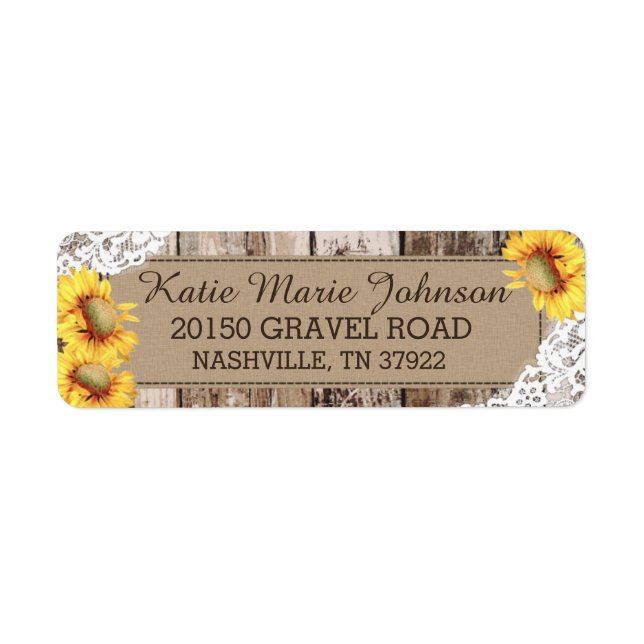Sunflowers Wood Lace Rustic Wedding Label (Front)