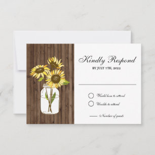 Sunflowers Wood Mason Jar RSVP Card