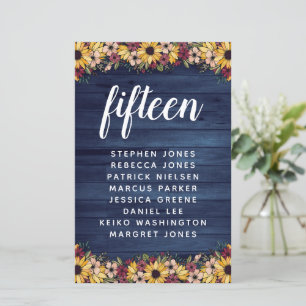 Sunflowers Wood Table Number Guest Name Budget