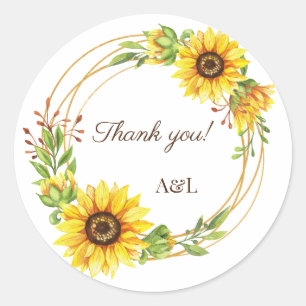 Sunflowers wreath boho wedding thank you classic round sticker