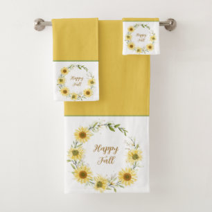 Sunflowers wreath with customizable text bath tow towel set
